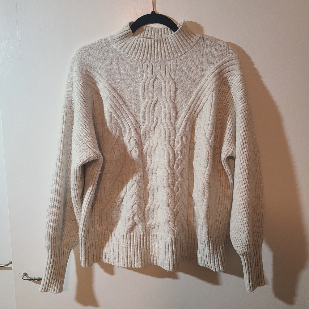 Simply Vera Vera Wang Cable Knit Mockneck Sweater White Gray Size L